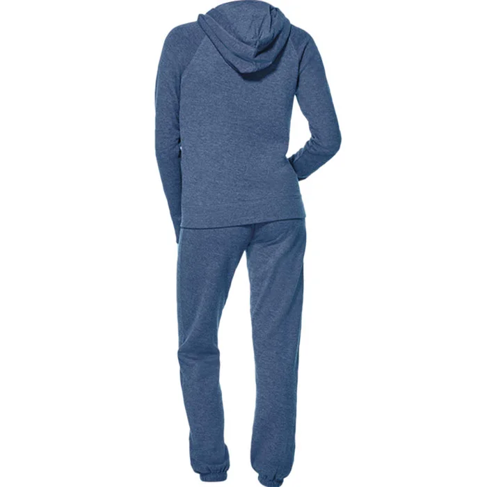 Model in blue tracksuit after professional photo retouching