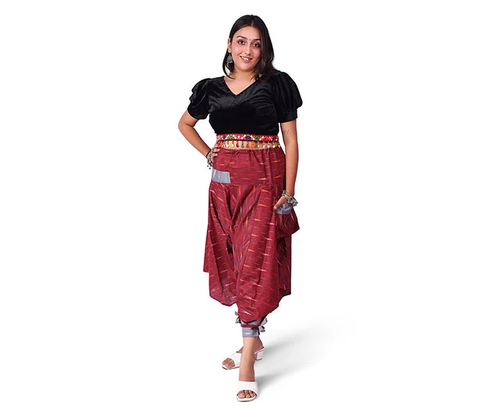 Woman in red skirt after professional photo retouching