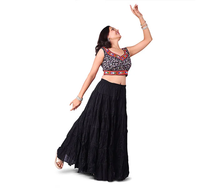 Woman in black dress after professional photo retouching