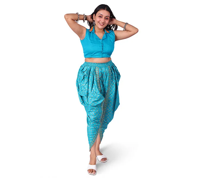 Woman in turquoise dress after professional photo retouching