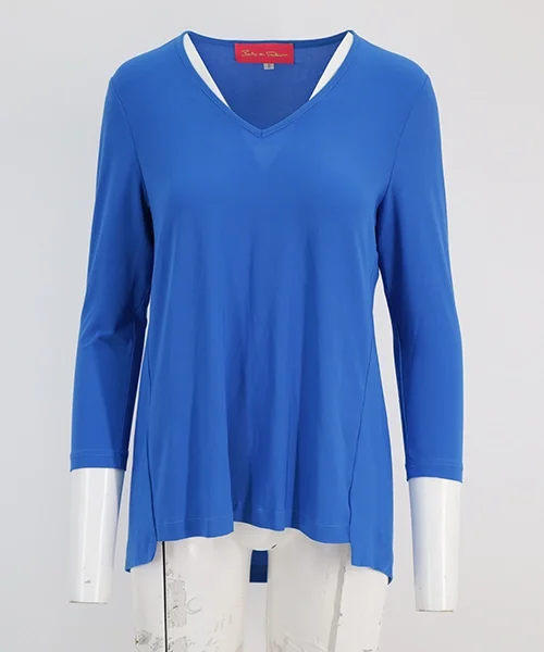 Blue long sleeve garment before ghost mannequin editing