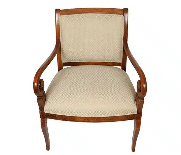 Beige upholstered chair with professional clipping path service