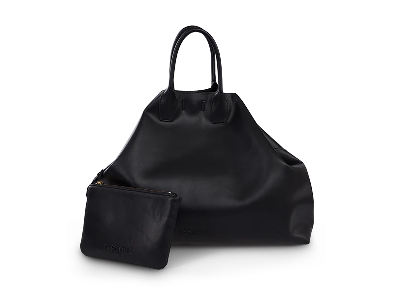 Black leather handbag with professional background removal