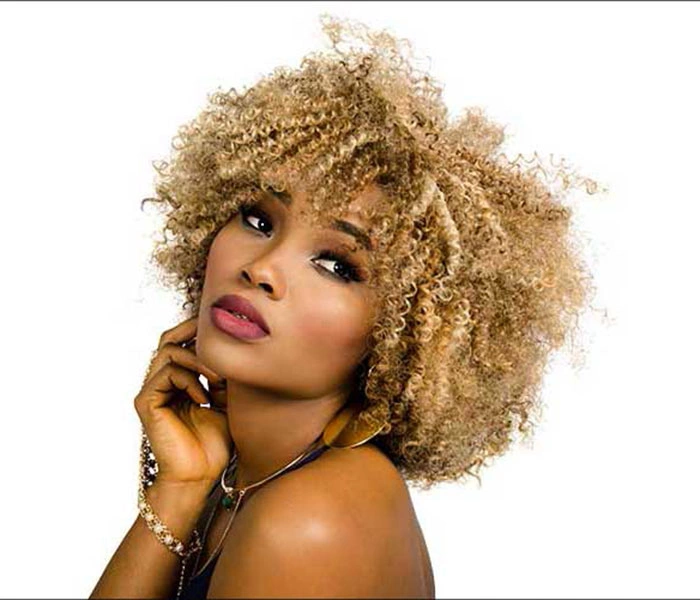 Curly-haired woman after professional image masking