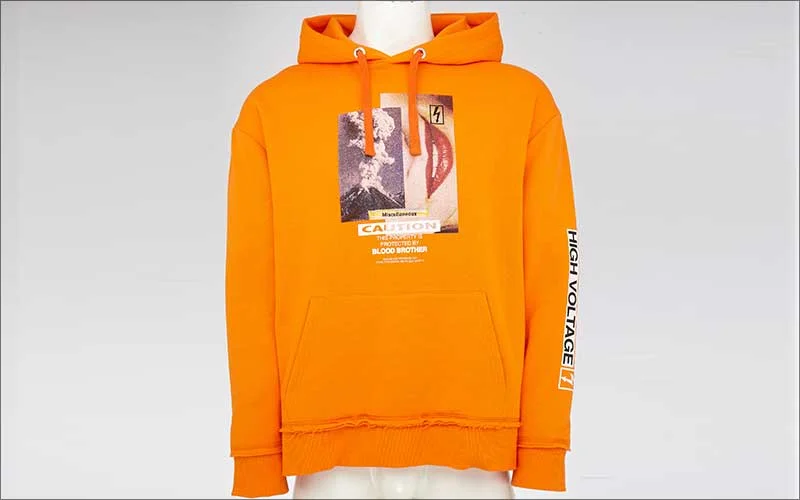 Orange hoodie with professional neck joint editing