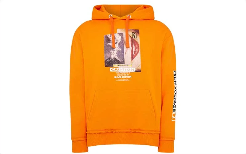 Orange hoodie professionally edited with neck joint technique