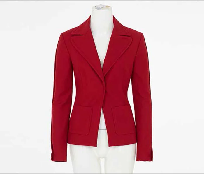 Red blazer professionally edited with Photoshop manipulation services