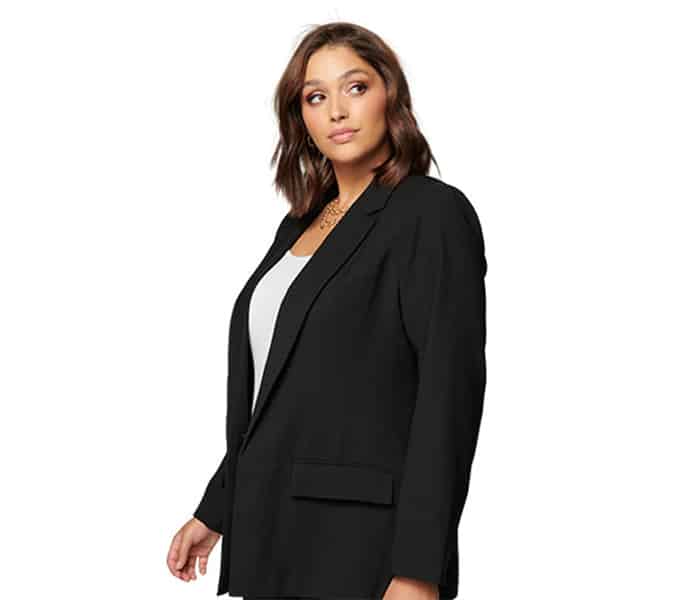 Woman wearing a black blazer after clipping path service